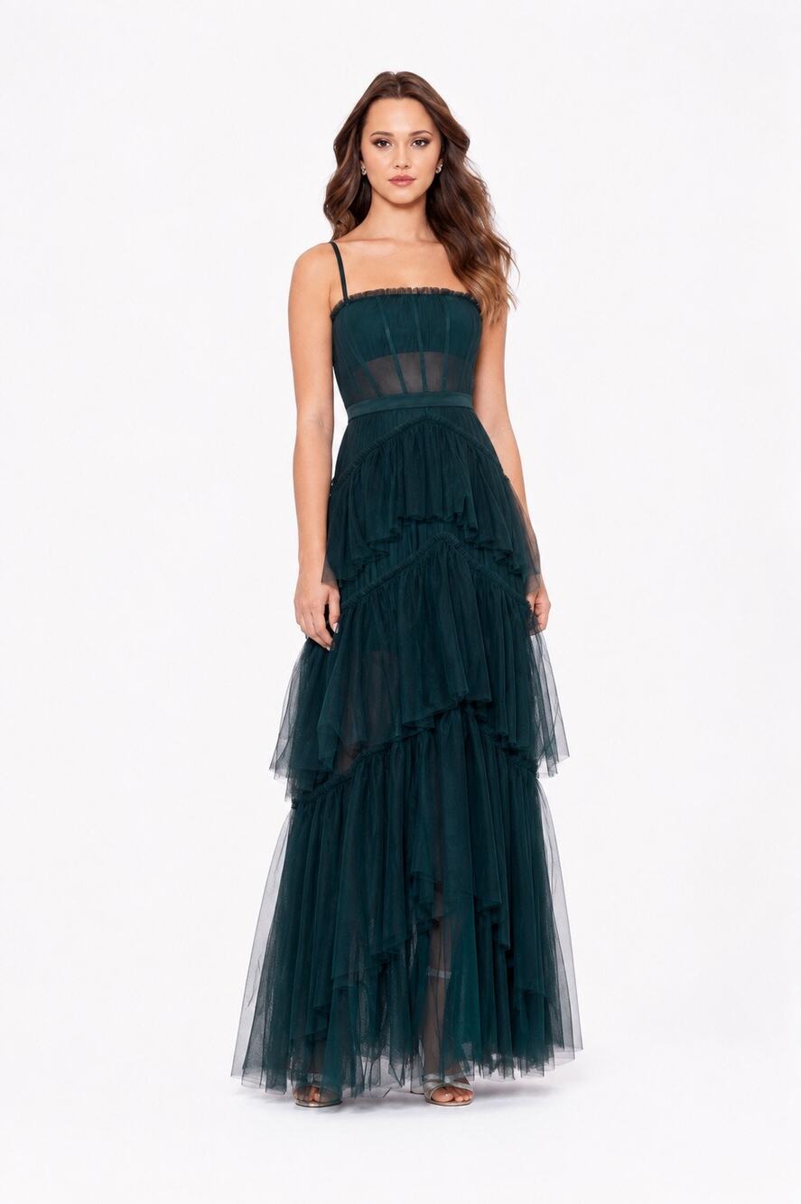 NWOT Whimsical Fairycore Hunter Green Ruffle Tulle Gown Next Up Sz 5/6 MSRP $139